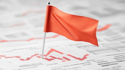Poster - Victory flag on top of a financial report with a rising trend line.