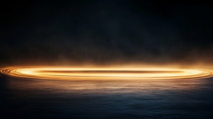 Aufkleber - A stunning golden light ring casts an enchanting glow in the midst of a black background, creating an elegant aura with ample copy space to the left