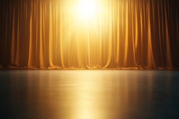 Aufkleber - The theater stage awaits its audience, with rich golden curtains glowing softly under a spotlight, setting the perfect mood for an imminent show
