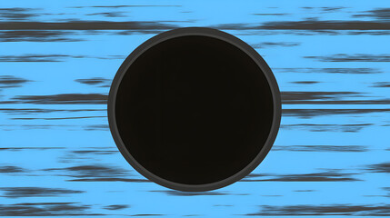 Poster - Dynamic black circle abstract digital art vibrant blue background contemporary style artistic perspective visual concept