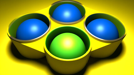 Poster - Dynamic colorful spheres arrangement abstract space 3d render bright environment close-up artistic concept