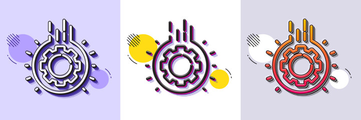 Wall Mural - Gear line icon. Halftone dotted pattern. Gradient icon with grain shadow. Teamwork cogwheel sign. Working process symbol. Line gear icon. Various designs. Vector