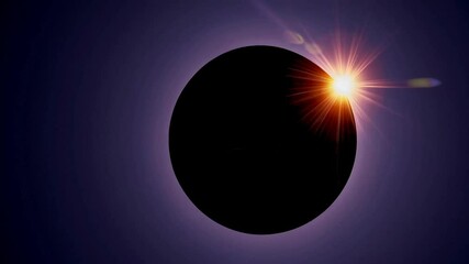 Poster - Majestic slow motion sequence of a total solar eclipse, with the sun gradually emerging from behind the moon, creating a radiant diamond ring effect against a deep purple sky