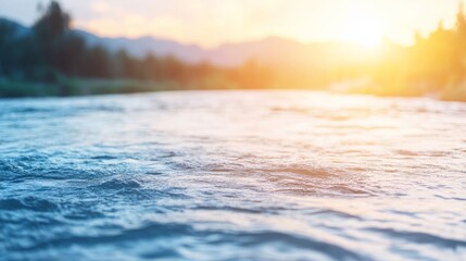 Aufkleber - Flowing water reflects soft light at sunset, creating a peaceful atmosphere that symbolizes balance and tranquility in nature. Perfect for promoting relaxation