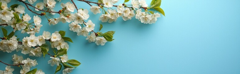 Aufkleber - Delicate cherry blossoms in full bloom cascade across a bright blue surface, symbolizing the beauty of springtime