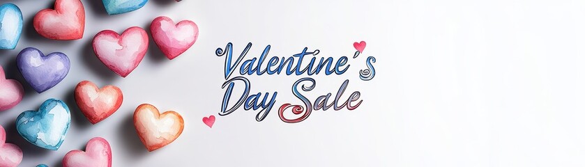 Poster - Colorful Watercolor Hearts Layout for Chic Valentine's Day Sale Promotion with Artistic Flair