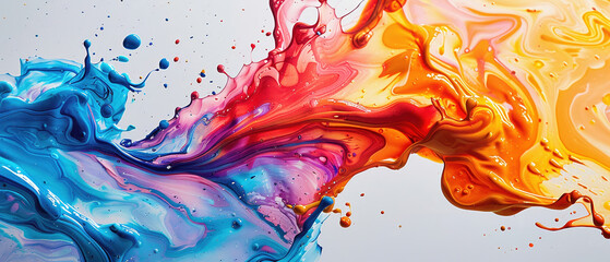 Poster - Artistic expression captured in chaotic beauty of paint splash showcasing vibrant and fluid nature of abstract art. colors blend harmoniously, creating mesmerizing visual experience