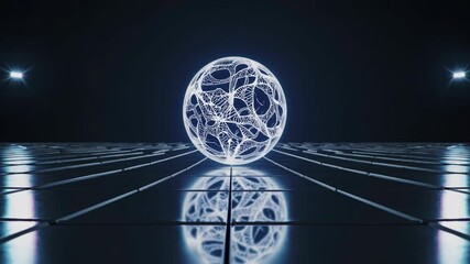 Leinwandbilder - Illuminated sphere with intricate patterns displayed on reflective surface in a dark space