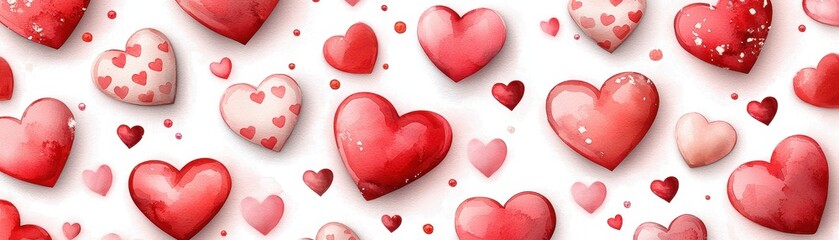 Poster - Graceful Hand-Painted Hearts Pattern with Soft Hues for Elegant Design Projects