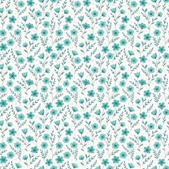  Blue floral seamless repeating pattern on a white background 