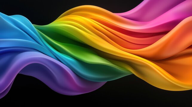 A vibrant, abstract image of a flowing fabric with a rainbow gradient.