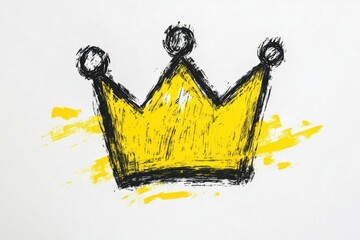 playful minimalist crown doodle in black and yellow crayon strokes, single continuous line art style