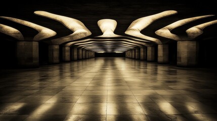 Poster - Underground Hallway Architectural Design with Columns and Lighting