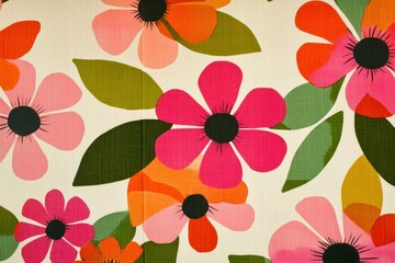 Canvas Print - Vibrant floral pattern featuring bold pink and orange flowers with green leaves, perfect for spring or summer designs