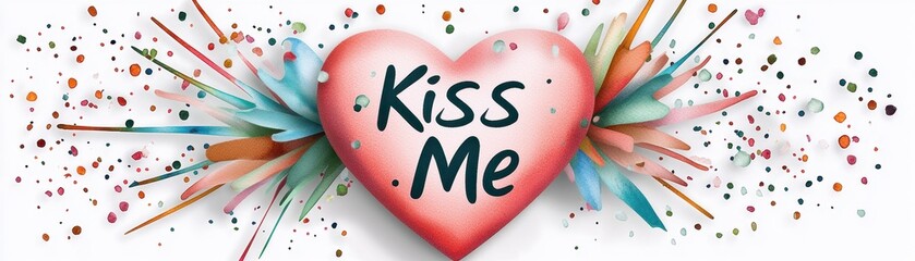 Poster - Playful and Colorful Heart Design with Watercolor Texture for Romantic and Fun Themes