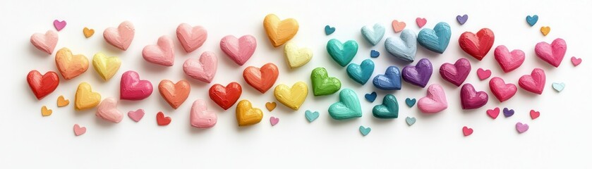 Poster - Playful Aquarelle Hearts in Rainbow Hues for Joyful and Cheerful Celebrations and Decorative Purposes