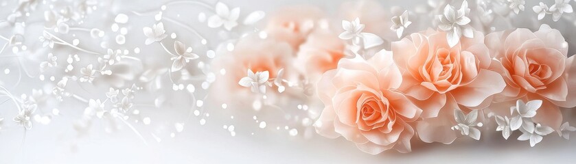Poster - Elegant Translucent Floral Background with Refined Pea Flower Accents and Soft Peach Roses