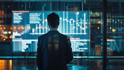 Poster - Business professional analyzing data trends in a modern office environment with advanced technology