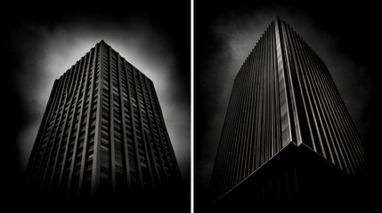 Poster - Urban Skyscrapers Dark Monochromatic Architectural Photography