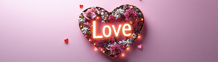 Poster - Romantic Floral Heart Design with Soft Glow for Love Celebrations on Pink Background