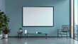 © M Anjum - A floating rectangular frame on a glass wall in a contemporary office.  HD 8K mockup wallpaper Photographic Image