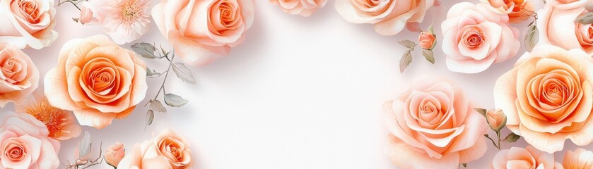 Poster - Pastel Peach Roses Seamlessly Arranged for Elegant Floral Design Background