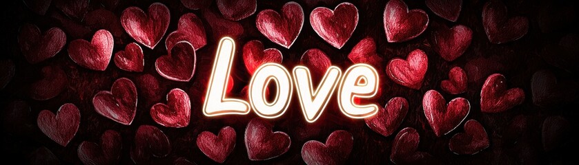 Poster - Striking Deep Red Watercolor Hearts with Love Design for Romantic Themes and Creative Projects