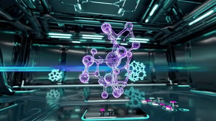 Leinwandbilder - Visual representation of molecule in futuristic lab environment with glowing effects