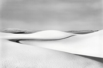 Wall Mural - serene winter landscape with rolling snow-covered hills, minimal composition with subtle shadows and pristine white expanse