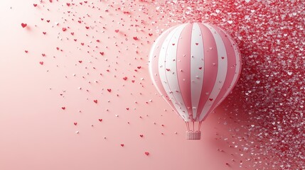 Wall Mural - Pink hot air balloon surrounded by hearts.