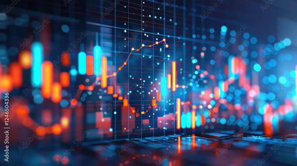 Stock-Foto „Futuristic analytics dashboard with glowing charts and ...