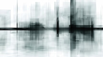 Poster - Abstract monochrome cityscape with layered geometric structures and translucent details emphasizing clean minimalist design and sophisticated online advertising visuals.