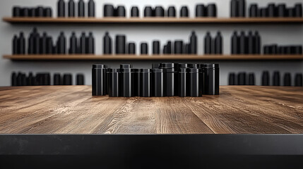 Poster - Product display arrangement retail space product photography modern environment top-down view aesthetic appeal