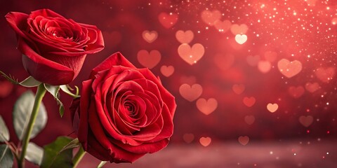 Create a romantic and festive Valentine's Day image with red roses, with the petals arranged to form a heart shape