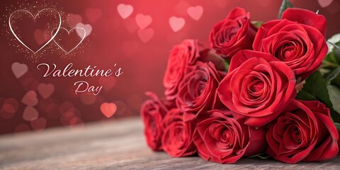 Create a romantic and festive Valentine's Day image with red roses, with the petals arranged to form a heart shape