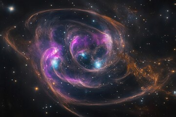 Wall Mural - swirling cosmic nebula with vibrant purple and turquoise gases, glowing stellar formations, and shim
