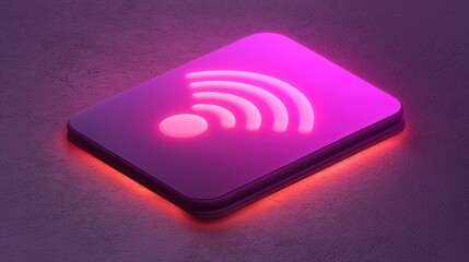 Poster - Illuminated Wifi Symbol on Purple Background