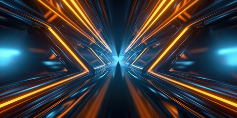 Wall Mural - abstract futuristic dark background with neon blue and orange glow technology network sparkling spee