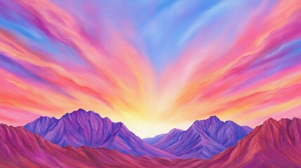 Wall Mural - Vibrant Sunset Hues Over Majestic Purple Mountains