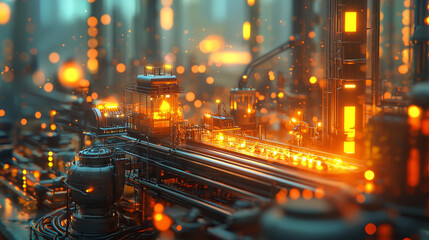 Poster - vibrant industrial scene with glowing machinery and pipes