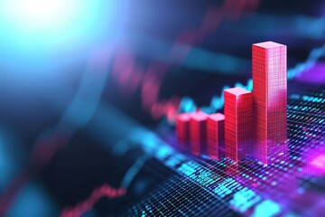 Poster - 3D financial chart with glowing bars, illustrating data analysis and market trends.