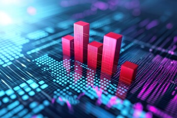 Poster - Abstract digital visualization of red bar graphs on a futuristic data background.