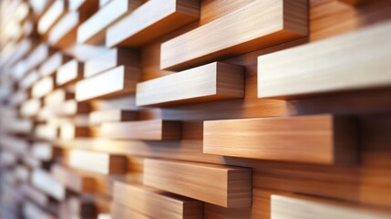 Wall Mural - A textured wooden wall featuring interlocking rectangular blocks for aesthetic appeal.