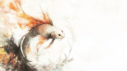 Canvas Print - Watercolor Koi Fish Painting Artistic Aquatic Grace