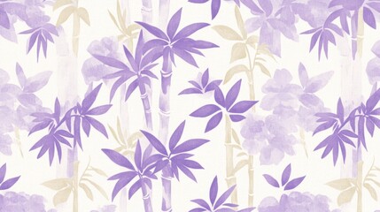 Poster - Watercolor Purple Bamboo and Flower Seamless Pattern
