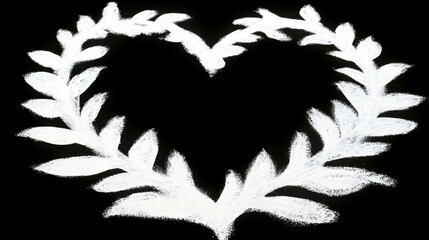 Poster - White Chalk Heart Shaped Floral Wreath on Black