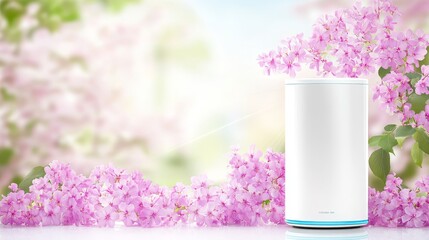 Poster - White Cylindrical Device Amidst Blooming Pink Flowers