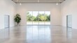 © BROPRADANA - Modern empty interior space with large window, green landscape view, concrete floor, perfect for event backdrop