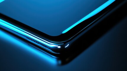 Poster - Close-Up of Modern Smartphone with Blue Neon Lighting Effects