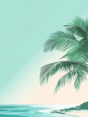 Poster - Tropical beach view with coconut palm tree and serene turquoise water for relaxation. Generative AI